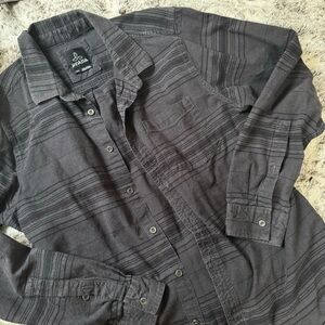 PRANA Black Gray Stripe Button Down Shirt